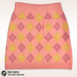 FREE PEOPLE FP ARGYLE VIOLA SWEATER MINI SKIRT IN PINK COMBO SIZE SMALL NEW